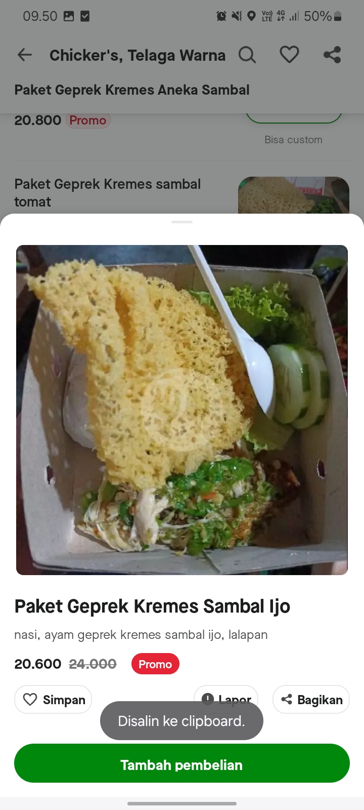 Paket Geprek Kremes Sambal Ijo