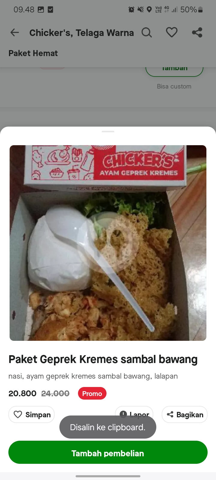 Paket Geprek Kremes sambal bawang