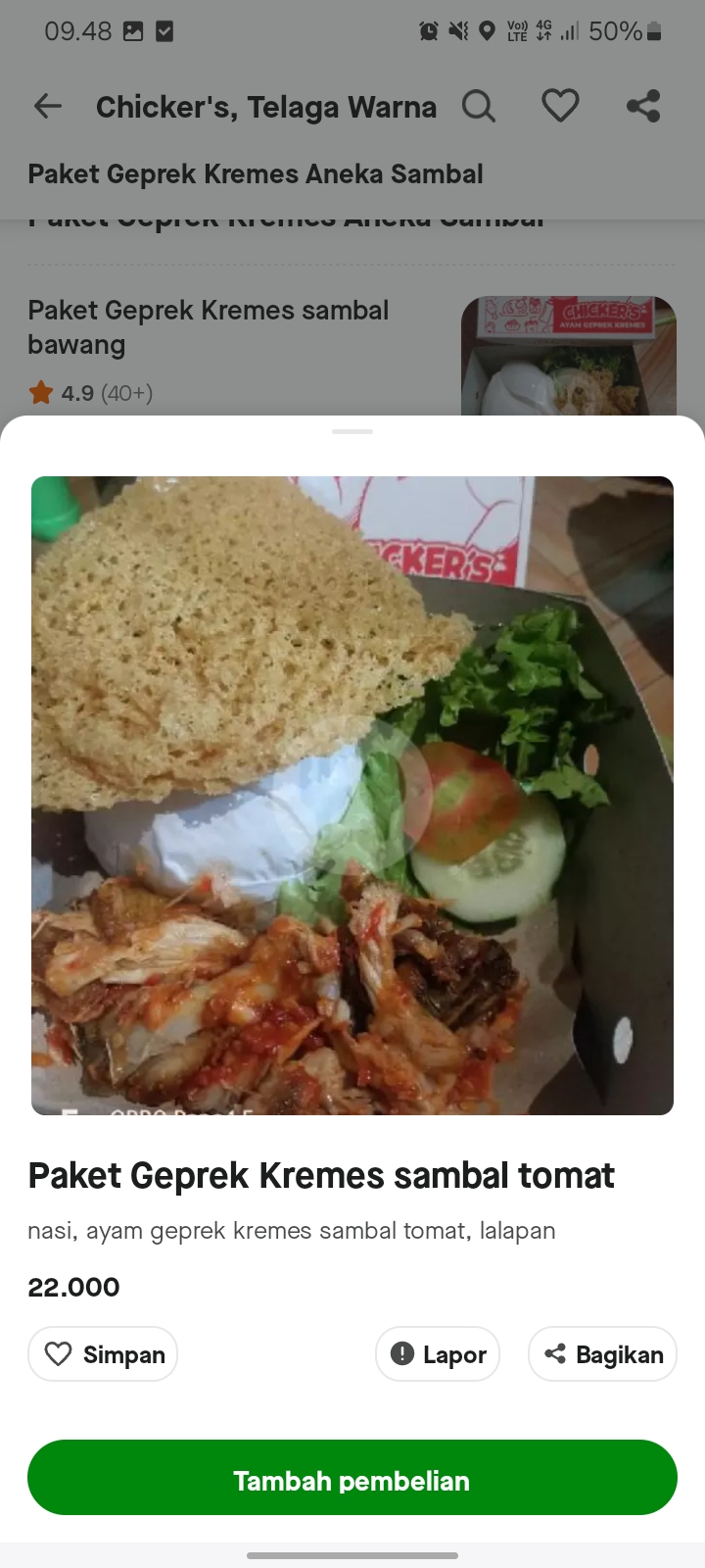 Paket Geprek Kremes sambal tomat