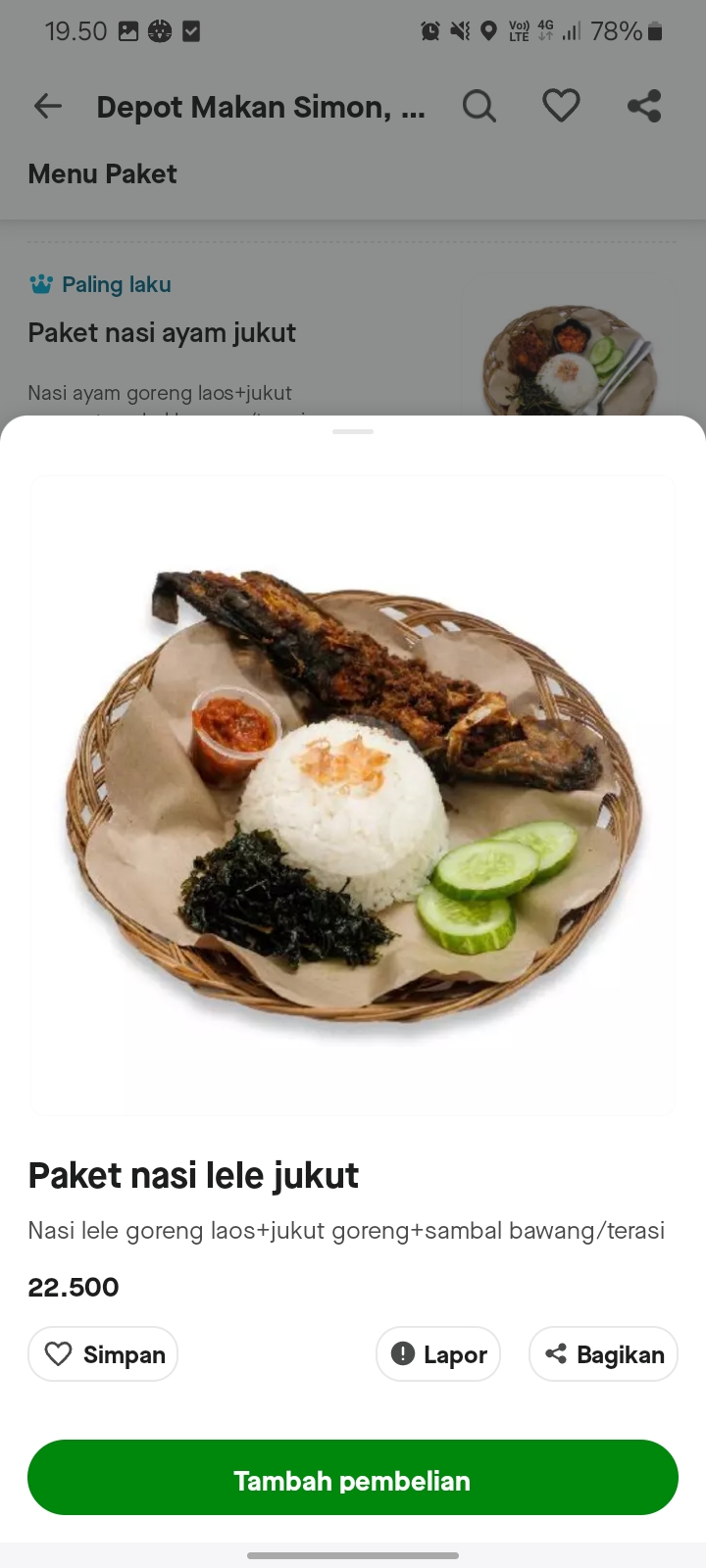 Paket nasi lele jukut