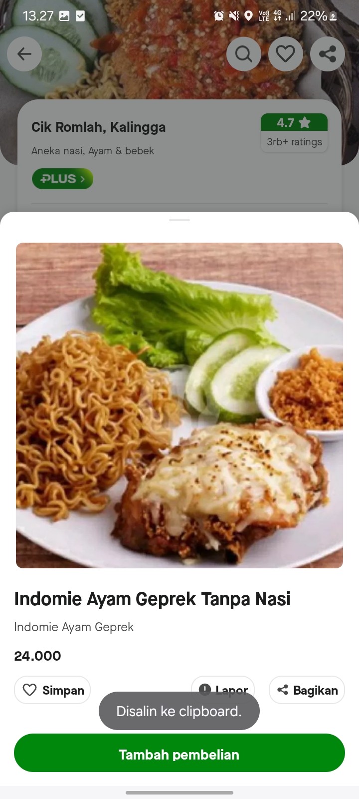 Indomie Ayam Geprek Tanpa Nasi