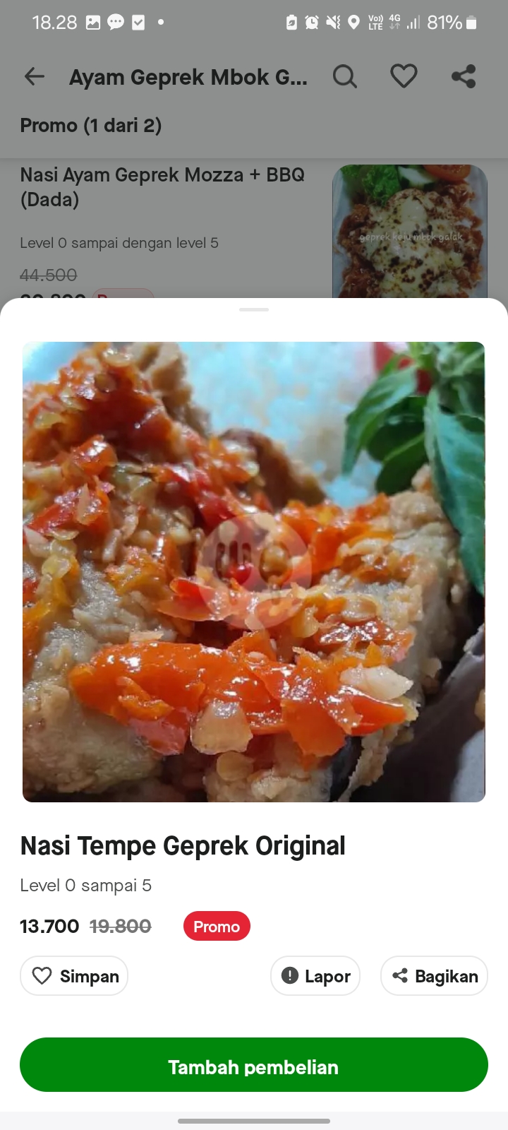 Nasi Tempe Geprek Original