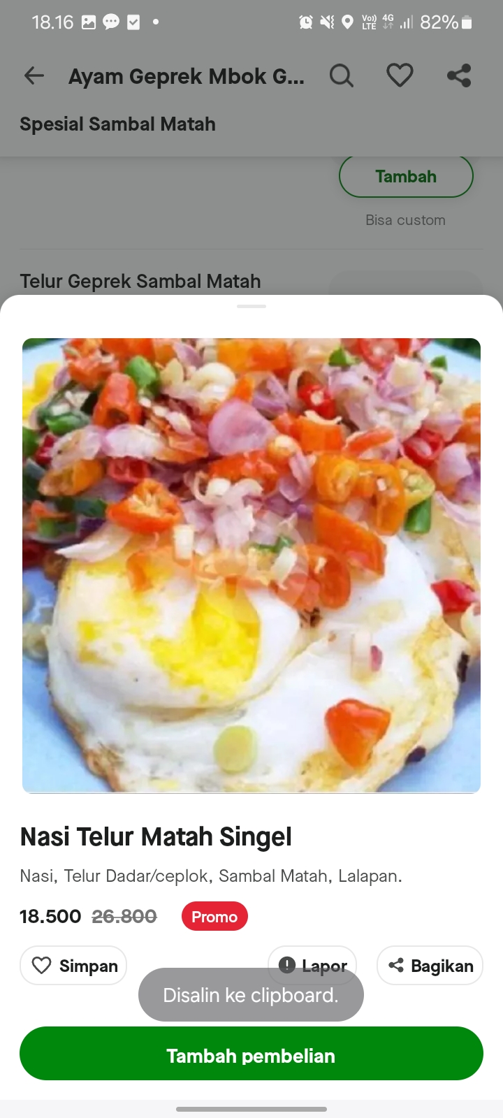 Nasi Telur Matah Singel