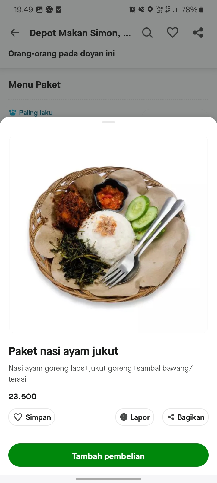 Paket nasi ayam jukut