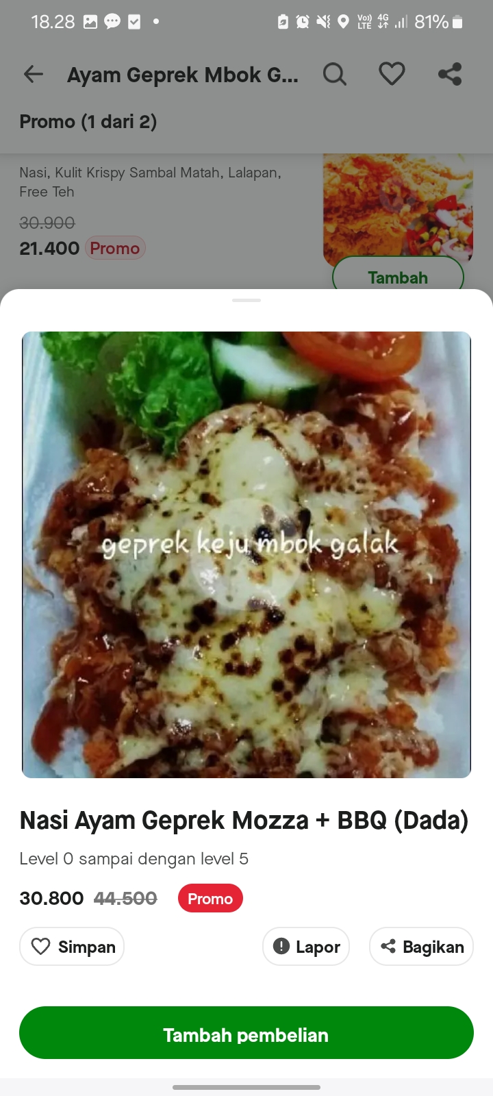 Nasi Ayam Geprek Mozza + BBQ (Dada)