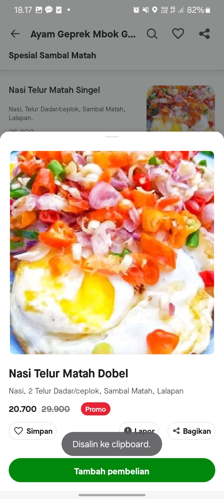 Nasi Telur Matah Dobel